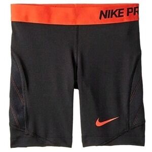 Nike Pro Black & Max Red Orange Pop Up Slider Tight Shorts‎ Womans Sz M Softball